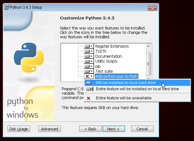 Add Python to the Path, older versions